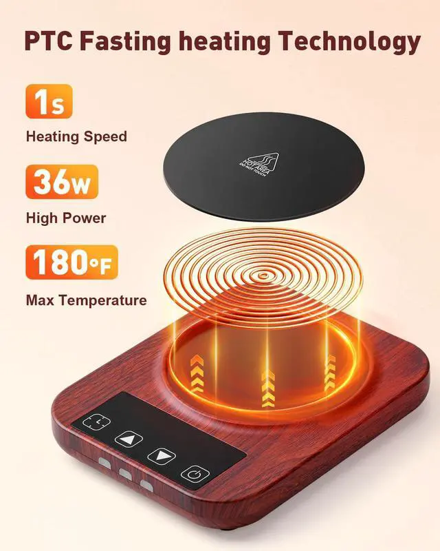 Alt view image 2 of 7 - Mug Warmer, Cup Warmer for Desk with 15oz Coffee Mug, 36W Electric Coffee Cup Warmer with Auto Shut Off, 9 Temperature Setting Smart Cup Warmer for Heating Coffee, Milk, Beverage, Candle Jar