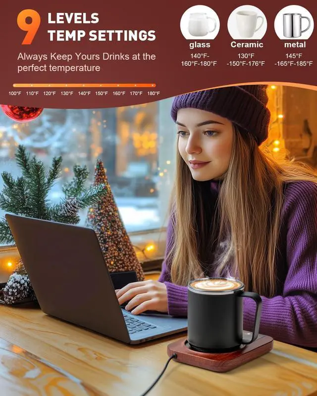Alt view image 3 of 7 - Mug Warmer, Cup Warmer for Desk with 15oz Coffee Mug, 36W Electric Coffee Cup Warmer with Auto Shut Off, 9 Temperature Setting Smart Cup Warmer for Heating Coffee, Milk, Beverage, Candle Jar