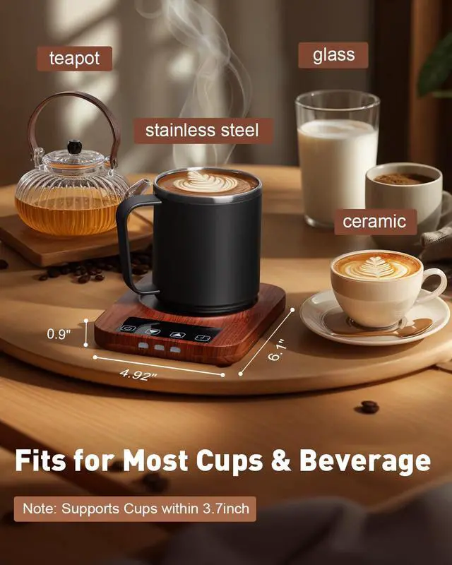 Alt view image 7 of 7 - Mug Warmer, Cup Warmer for Desk with 15oz Coffee Mug, 36W Electric Coffee Cup Warmer with Auto Shut Off, 9 Temperature Setting Smart Cup Warmer for Heating Coffee, Milk, Beverage, Candle Jar