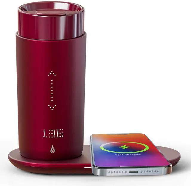 Main image of Temperature Control Heated Coffee Mug Smart Self Heating Travel Mug 12 Oz App Controlled Warmer Mug 4-10 Hour LED Display Keep Coffee Hot Fast Wireless Charger Base Rogue red