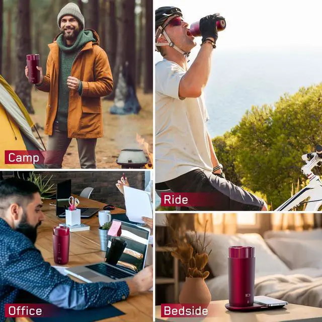Alt view image 6 of 6 - Temperature Control Heated Coffee Mug Smart Self Heating Travel Mug 12 Oz App Controlled Warmer Mug 4-10 Hour LED Display Keep Coffee Hot Fast Wireless Charger Base Rogue red