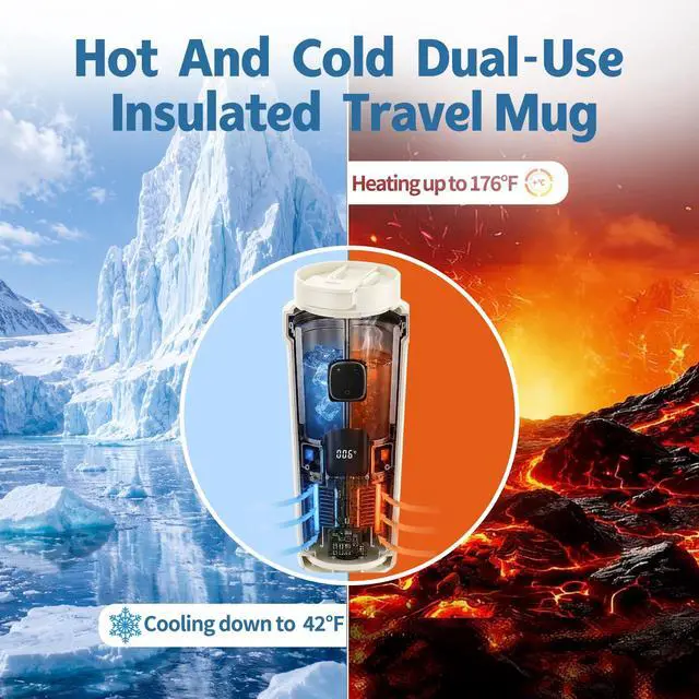 Alt view image 3 of 7 - 12V Intelligent Cooling, Heating and Constant Temperature Cup, 350ml Touch Screen Mug, 42°F-176°F Adjustable Heating & Fast Cooling, Keep Drinks Hot or Cold-for Car, Office, Home & Travel (Beige)