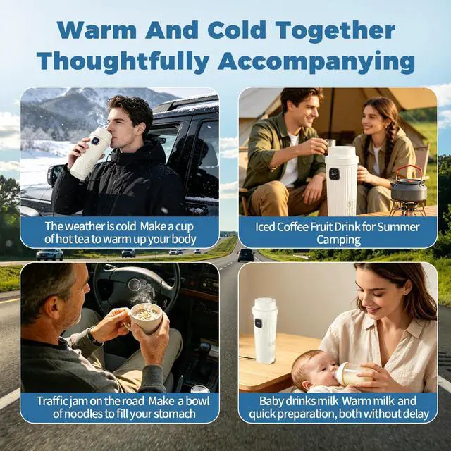 Alt view image 7 of 7 - 12V Intelligent Cooling, Heating and Constant Temperature Cup, 350ml Touch Screen Mug, 42°F-176°F Adjustable Heating & Fast Cooling, Keep Drinks Hot or Cold-for Car, Office, Home & Travel (Beige)
