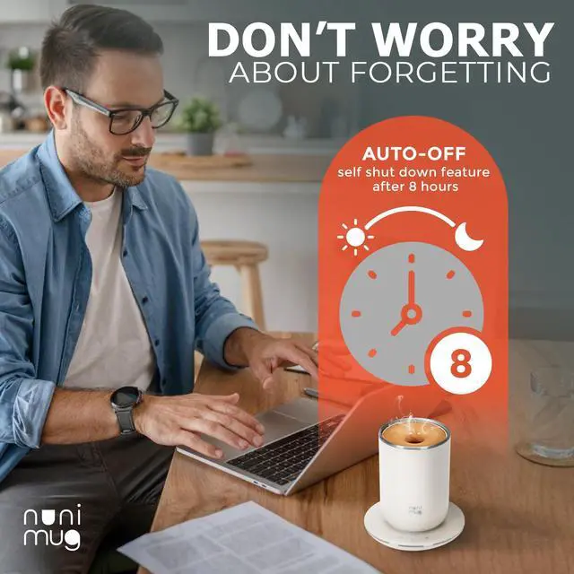 Alt view image 6 of 7 - Self Stirring Coffee Mug- 10 Oz No Batteries Smart Dual Function 3 Temperature Levels Control to Stir & Heat Beverages - Powerful 12V Charger Airtight Lid bElectric Cup in a Gift Box (White)