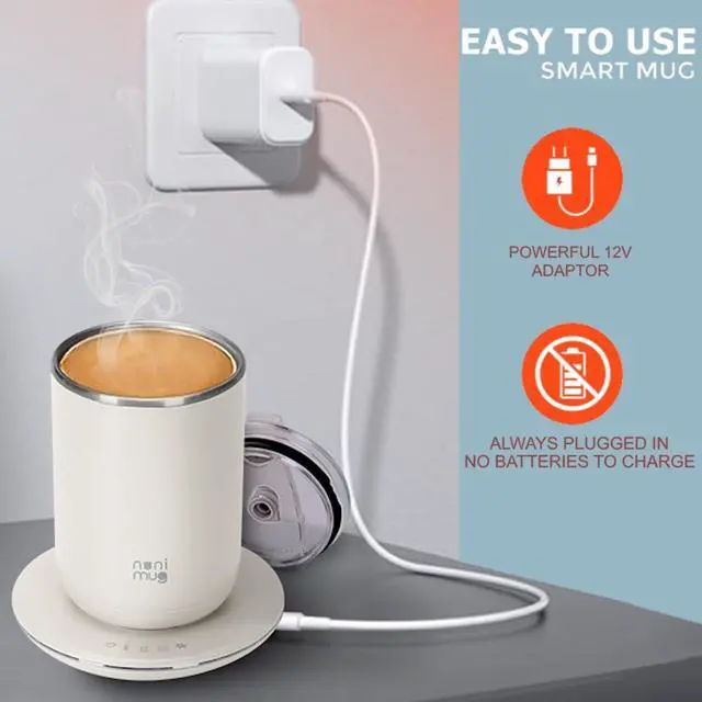 Alt view image 4 of 7 - Self Stirring Coffee Mug- 10 Oz No Batteries Smart Dual Function 3 Temperature Levels Control to Stir & Heat Beverages - Powerful 12V Charger Airtight Lid bElectric Cup in a Gift Box (White)