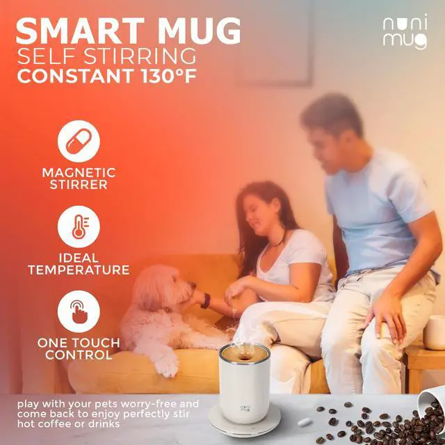 Alt view image 5 of 7 - Self Stirring Coffee Mug- 10 Oz No Batteries Smart Dual Function 3 Temperature Levels Control to Stir & Heat Beverages - Powerful 12V Charger Airtight Lid bElectric Cup in a Gift Box (White)