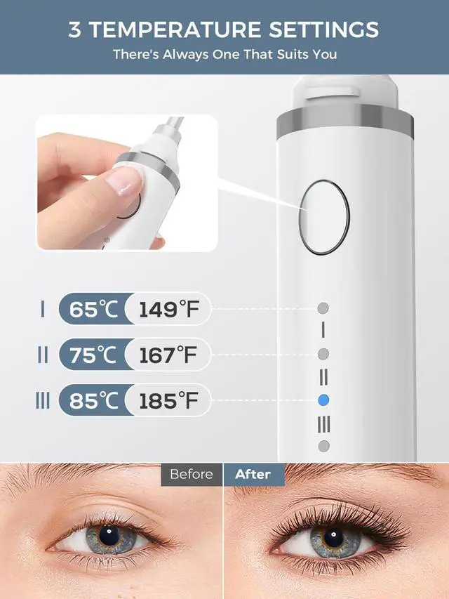 Alt view image 5 of 7 - Heated Eyelash Curler, 360°Wand-Style Heated Eyelash Curler Comb with 3 Brush Heads & 3 Temp & 5s Fast HeatingLengthen/Define/Curler 3-in-1 Lash Curler for All Types of Lashes