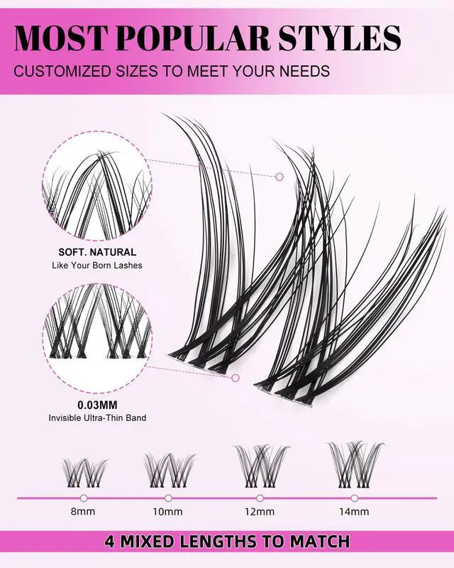 Alt view image 2 of 7 - Venus Lash Clusters Kit Short 8-14mm Wispy Natural Cluster Lashes Kit Fake Lashes Eyelash Clusters Kit DIY Individual Eyelash Extension Kit with 0.03mm Ultra-Thin Invisible Wide Lash Band