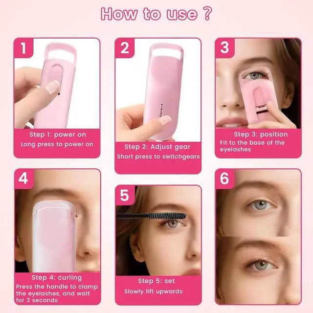 Alt view image 3 of 4 - Heated Eyelash Curler, Fast 5s Heat up, 24 Hours Long Lasting, Rechargeable Electric Lash Curler, Temperature Control, Safe Anti-Burn Eye Lash Curler, Quick Natural Curling Lashes (Pink)