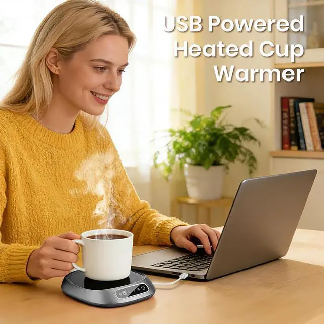 Alt view image 7 of 7 - Coffee Mug Warmer, USB Powered Coffee Cup Warmers for Desk(Need Continuous Plugging in Use), Adjustable Temperature Settings and an Automatic Power-Off Function for Tea, Hot Cocoa, Milk(Gray)
