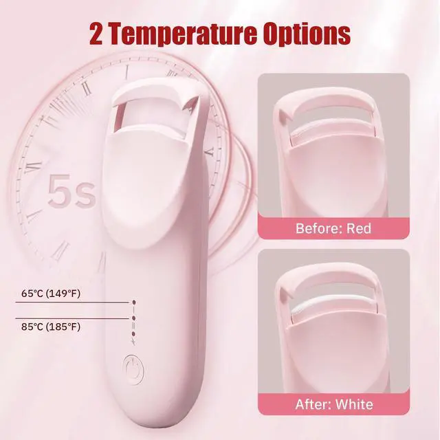 Alt view image 3 of 7 - Upgrade Heated Eyelash Curler, Electric Eyelash Curler with 5s Fast Heating, Type-C Rechargeable, Portable Lash Curler, Long-Lasting Lash Lift, Natural Style, Heat-Sensitive Pad (Pink)