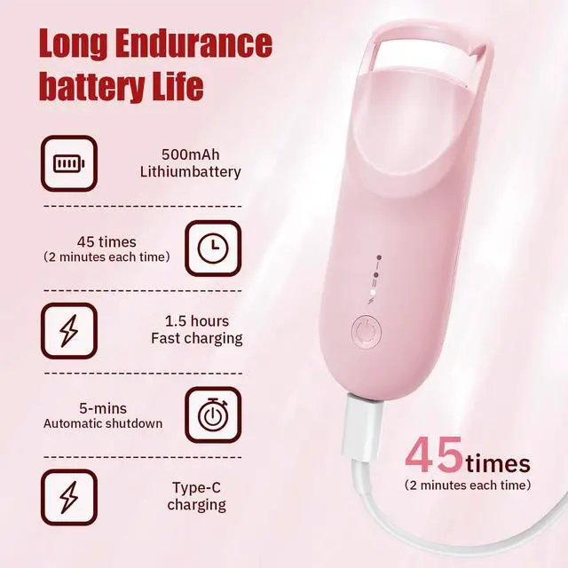 Alt view image 5 of 7 - Upgrade Heated Eyelash Curler, Electric Eyelash Curler with 5s Fast Heating, Type-C Rechargeable, Portable Lash Curler, Long-Lasting Lash Lift, Natural Style, Heat-Sensitive Pad (Pink)