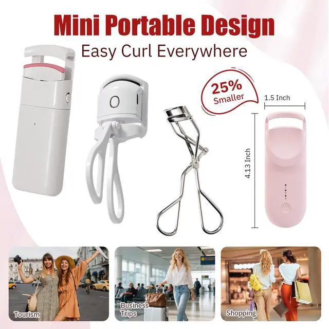 Alt view image 7 of 7 - Upgrade Heated Eyelash Curler, Electric Eyelash Curler with 5s Fast Heating, Type-C Rechargeable, Portable Lash Curler, Long-Lasting Lash Lift, Natural Style, Heat-Sensitive Pad (Pink)