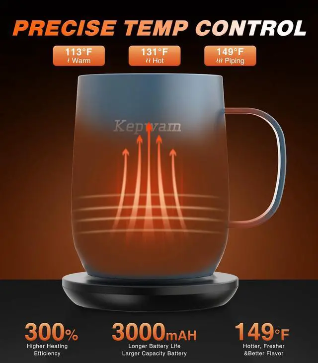 Alt view image 2 of 7 - Self Heating Coffee Mug T2, 16oz Smart Heated Coffee Mug, 150 Min Battery Life - Hot up to 149 Temperature Control Coffee Mug Warmer, Gifts for Dad Mom (No APP)