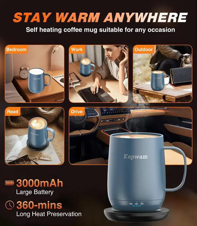 Alt view image 4 of 7 - Self Heating Coffee Mug T2, 16oz Smart Heated Coffee Mug, 150 Min Battery Life - Hot up to 149 Temperature Control Coffee Mug Warmer, Gifts for Dad Mom (No APP)