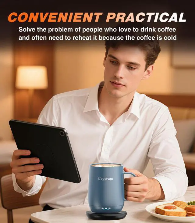 Alt view image 6 of 7 - Self Heating Coffee Mug T2, 16oz Smart Heated Coffee Mug, 150 Min Battery Life - Hot up to 149 Temperature Control Coffee Mug Warmer, Gifts for Dad Mom (No APP)