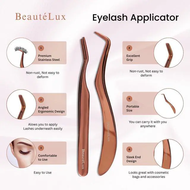 Alt view image 2 of 7 - Eyelash Applicator Set, Lash Application Tool, Rose Gold