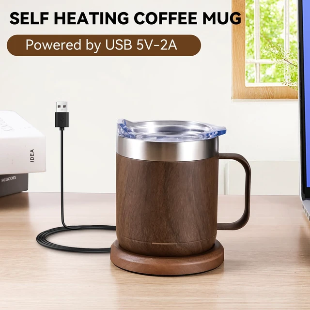 Alt view image 2 of 7 - Gifts for Women Men, Heated Coffee Mug Up to 149°F, Ideal Gifts for Christmas, Birthday, Mother's Day, Father's Day or Any Occasion (12oz Wood)