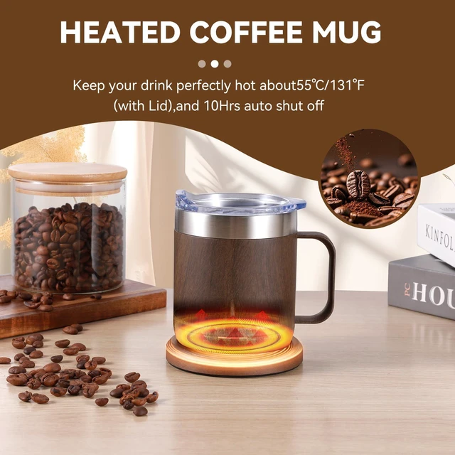 Alt view image 4 of 7 - Gifts for Women Men, Heated Coffee Mug Up to 149°F, Ideal Gifts for Christmas, Birthday, Mother's Day, Father's Day or Any Occasion (12oz Wood)