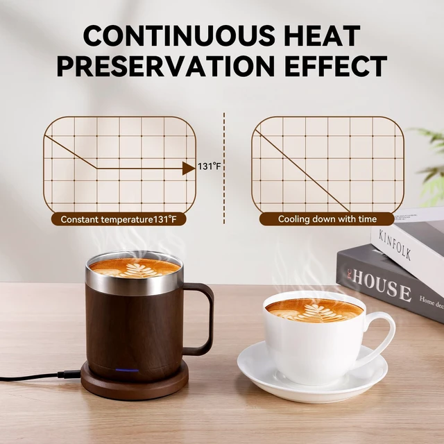 Alt view image 5 of 7 - Gifts for Women Men, Heated Coffee Mug Up to 149°F, Ideal Gifts for Christmas, Birthday, Mother's Day, Father's Day or Any Occasion (12oz Wood)