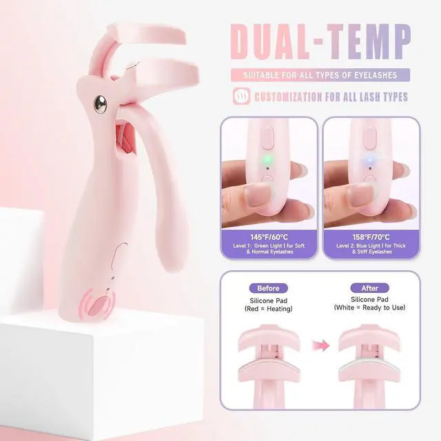 Alt view image 3 of 7 - Heated Eyelash Curler for Women,Fast Heat up,Electric Eyelash Curler with Color-Changing Silicone Pad & Overlay Heating, USB-C Rechargeable,2 Temperature Control,Long-Lasting Lash Curler