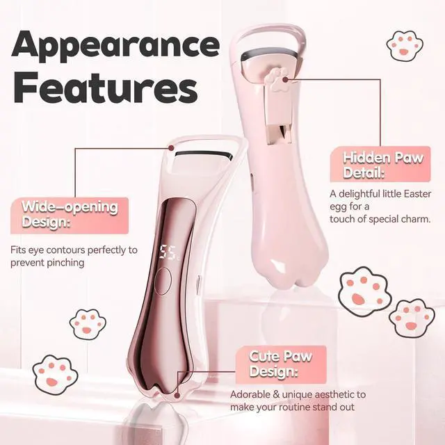 Alt view image 4 of 7 - Heated Eyelash Curler Fast Heat up Within 15s, Electric Eyelash Curlers with 4 Temperature Modes for 24H Long-Lasting Eyelash Curls, Cute Cat Paw Lash Curler Gentle Safe, Type-C Rechargeable
