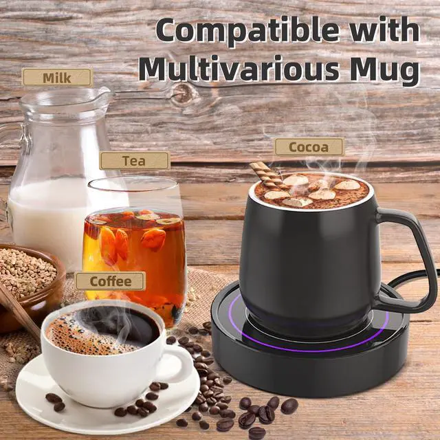 Alt view image 6 of 7 - Coffee Warmer with Mug Set - Electric Beverage Cup Warmer for Desk Office Home Use, Candle Warmer Heating Plate with Gravity Switch Auto Shut Off (Up to 131F/55C), 12oz (Purple Set)