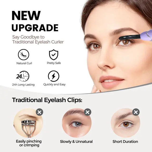 Alt view image 3 of 7 - Heated Eyelash Curler, S600 Rechargeable Heated Lash Curler, Eyelash Curler Heated in 8s for Women 24 Hs Lasting Natural Makeup (Lilac/Silver, 148MM)