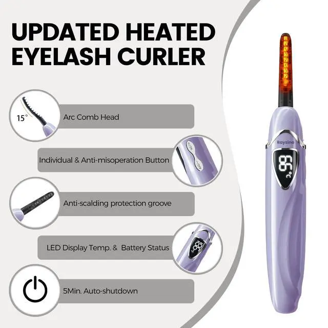 Alt view image 5 of 7 - Heated Eyelash Curler, S600 Rechargeable Heated Lash Curler, Eyelash Curler Heated in 8s for Women 24 Hs Lasting Natural Makeup (Lilac/Silver, 148MM)