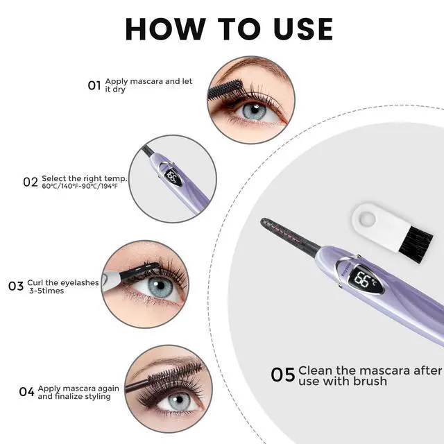 Alt view image 4 of 7 - Heated Eyelash Curler, S600 Rechargeable Heated Lash Curler, Eyelash Curler Heated in 8s for Women 24 Hs Lasting Natural Makeup (Lilac/Silver, 148MM)