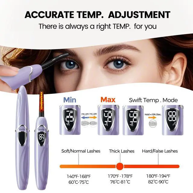 Alt view image 6 of 7 - Heated Eyelash Curler, S600 Rechargeable Heated Lash Curler, Eyelash Curler Heated in 8s for Women 24 Hs Lasting Natural Makeup (Lilac/Silver, 148MM)