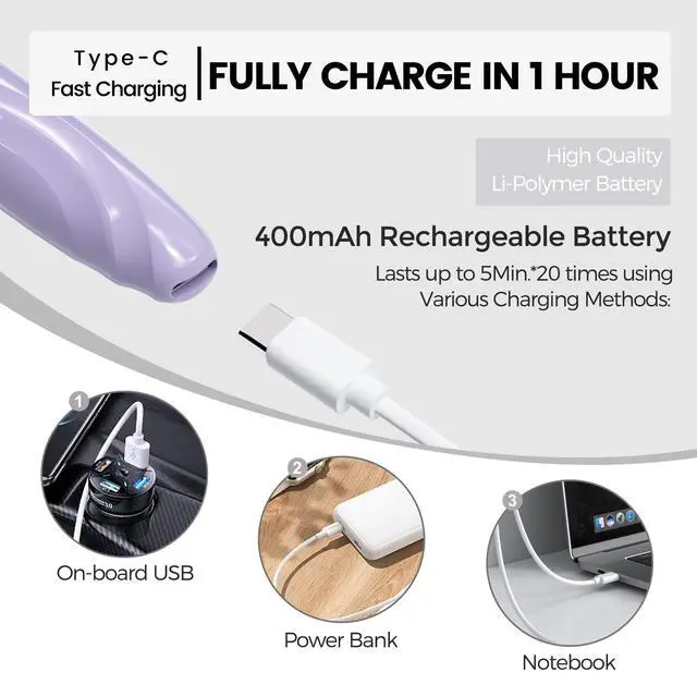 Alt view image 7 of 7 - Heated Eyelash Curler, S600 Rechargeable Heated Lash Curler, Eyelash Curler Heated in 8s for Women 24 Hs Lasting Natural Makeup (Lilac/Silver, 148MM)