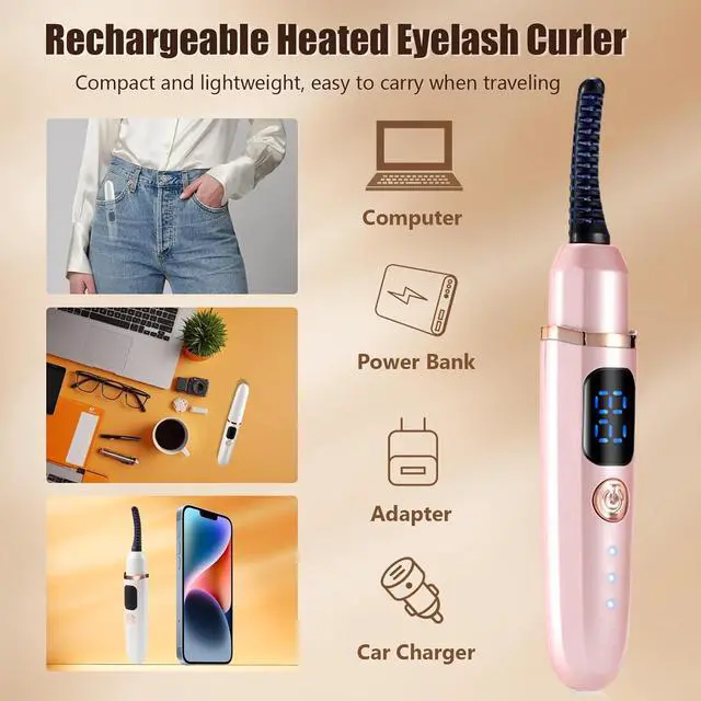 Alt view image 7 of 7 - Heated Eyelash Curlers with Battery Indicator, Electric Eyelash Curler 3 Temperature Modes LED Display USB Rechargeable Makeup Tools, Heated Lash Curler Ideal Christmas Gift for Women W22