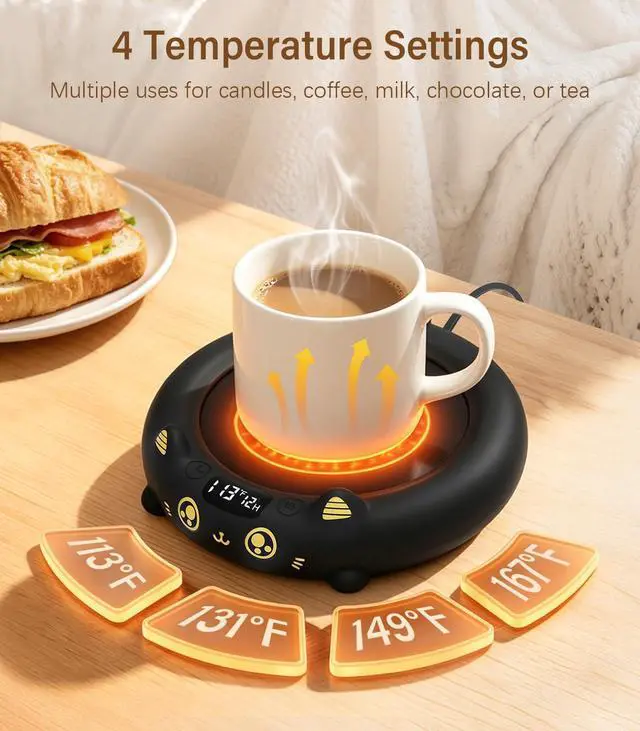 Alt view image 2 of 7 - Coffee Mug Warmer, Cup Warmer for Desk with Temperature Display, 2-12Hrs Auto Shut Off & 4 Temp Settings, Smart Electric Mug Heater for Beverages, Candle, Milk & Tea, Ideal Gifts
