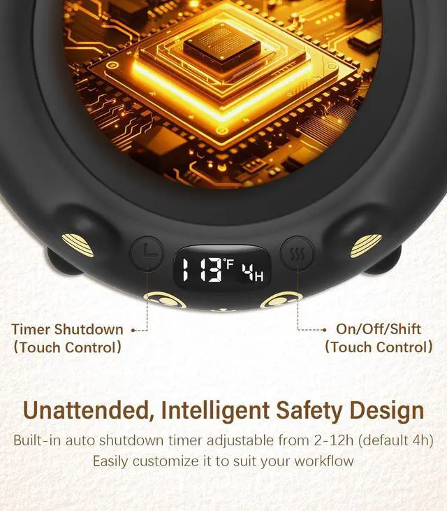Alt view image 4 of 7 - Coffee Mug Warmer, Cup Warmer for Desk with Temperature Display, 2-12Hrs Auto Shut Off & 4 Temp Settings, Smart Electric Mug Heater for Beverages, Candle, Milk & Tea, Ideal Gifts