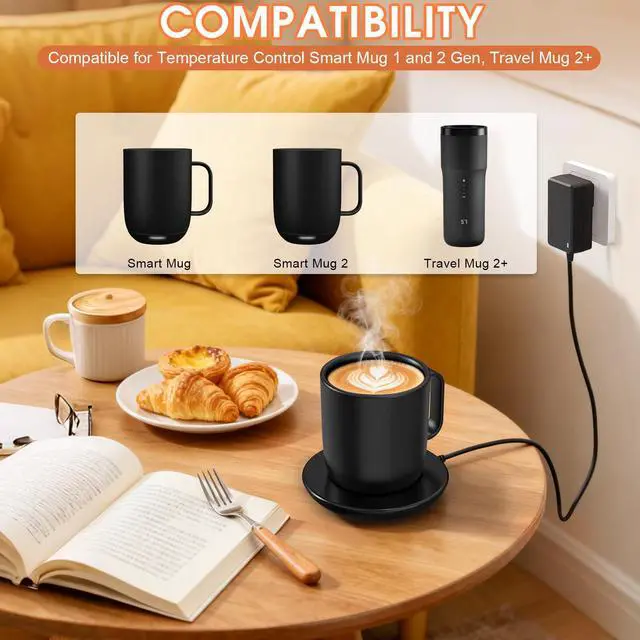 Alt view image 2 of 7 - Charging Coaster 2 Compatible with Temperature Control Smart Mug 2 & Mug 1 - Charger Base for Wireless Warmer Cup Accessories - Heated Charger Compatible with Travel Mugs (Black)