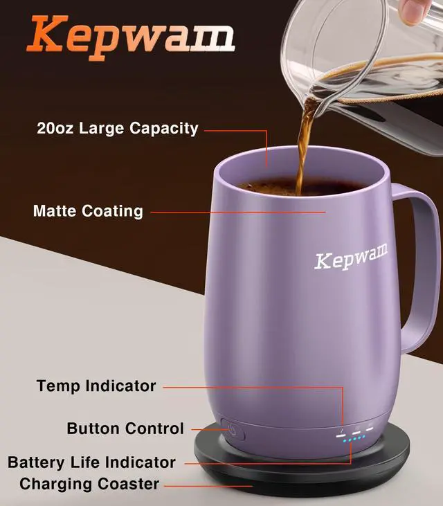 Alt view image 3 of 7 - Smart Heated Coffee Mug T2-Plus, 20oz Rechargeable Self Heating Coffee Mug with 8-Hour Battery & Temp Control, Perfect Coffee Warmer Gift for Men Women