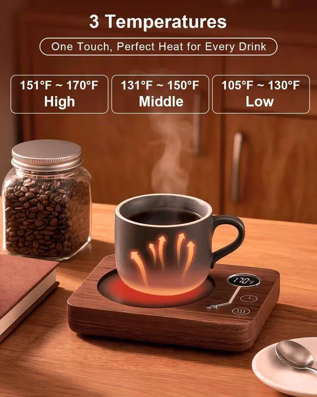 Alt view image 3 of 7 - Coffee Mug Warmer, Mug Warmer for Desk 3 Temperature Control 130/150/170, Cup Warmer with Auto Shut Off for Coffee Milk Tea Beverage
