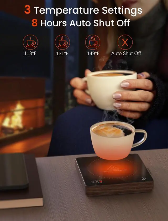 Alt view image 3 of 7 - Coffee Mug Warmer with 15W Wireless Phone Charger & 3A USB Charging Port, 3 Temp Settings & 8H Auto Shut Off, Candle Warmer Plate for Heating Coffee, Milk, Tea & Candles,Valentine's Day Gift(Wood)