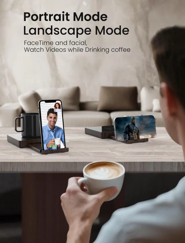 Alt view image 7 of 7 - Coffee Mug Warmer with 15W Wireless Phone Charger & 3A USB Charging Port, 3 Temp Settings & 8H Auto Shut Off, Candle Warmer Plate for Heating Coffee, Milk, Tea & Candles,Valentine's Day Gift(Wood)
