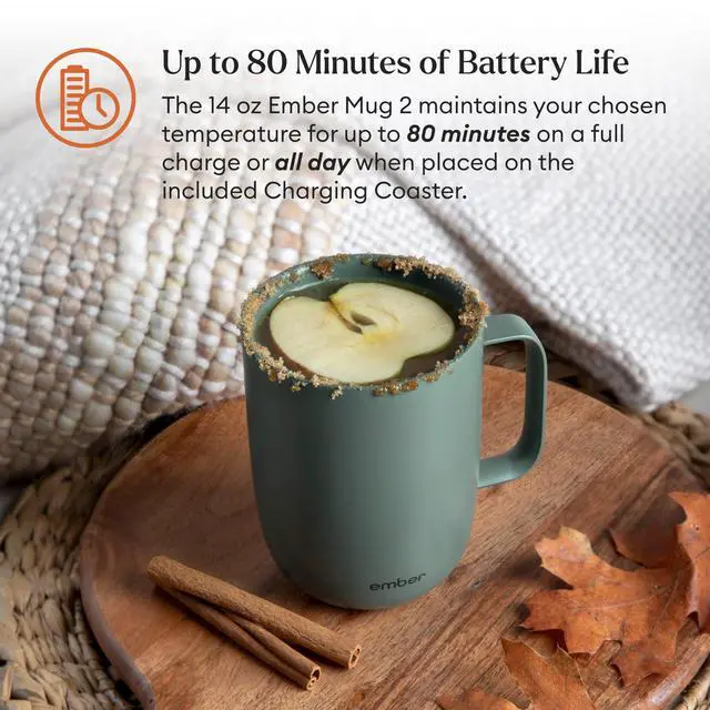 Alt view image 3 of 7 - Temperature Control 14oz Smart Mug 2, App-Controlled and Rechargeable Heated Coffee Cup Warmer with Intelligent LED Display, Sage Green.