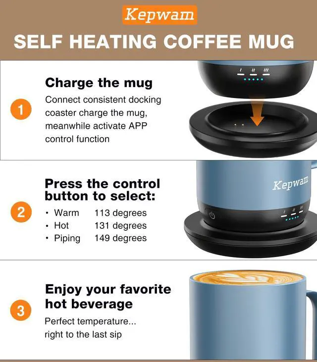 Alt view image 3 of 7 - Self-Heating Coffee Mug T1-16oz, Fast Heating Rechargeable Heated Coffee Mug, Smart Mug with App & Button Control, Ideal Gift for Coffee Lovers & Hot Drink Enthusiasts