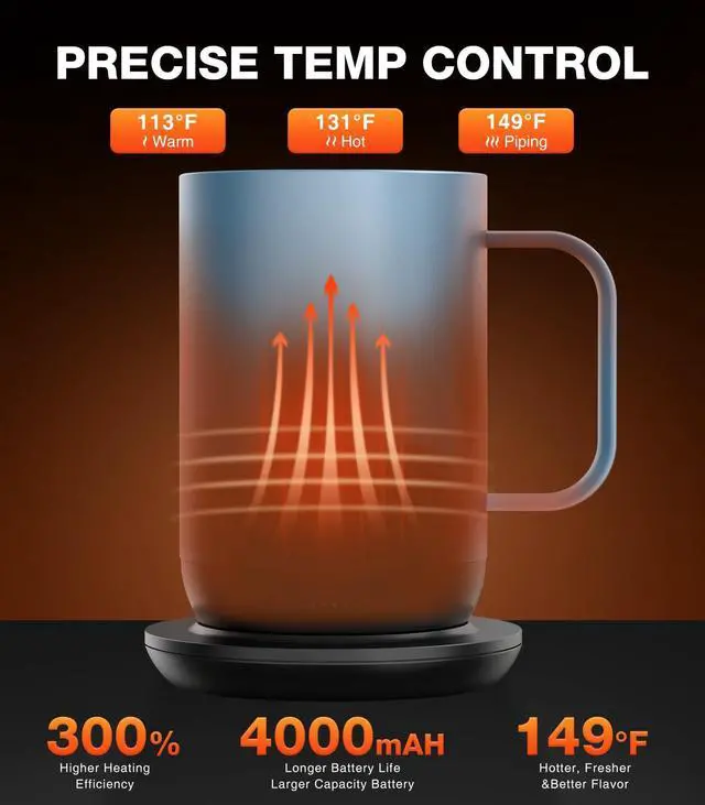 Alt view image 2 of 7 - Self-Heating Coffee Mug T1-16oz, Fast Heating Rechargeable Heated Coffee Mug, Smart Mug with App & Button Control, Ideal Gift for Coffee Lovers & Hot Drink Enthusiasts