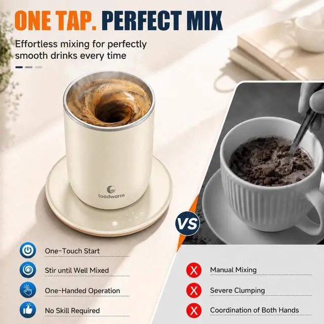 Alt view image 2 of 7 - Self Heated Stirring Coffee Mug, 10oz Auto Mixing Cup with Warmer, White