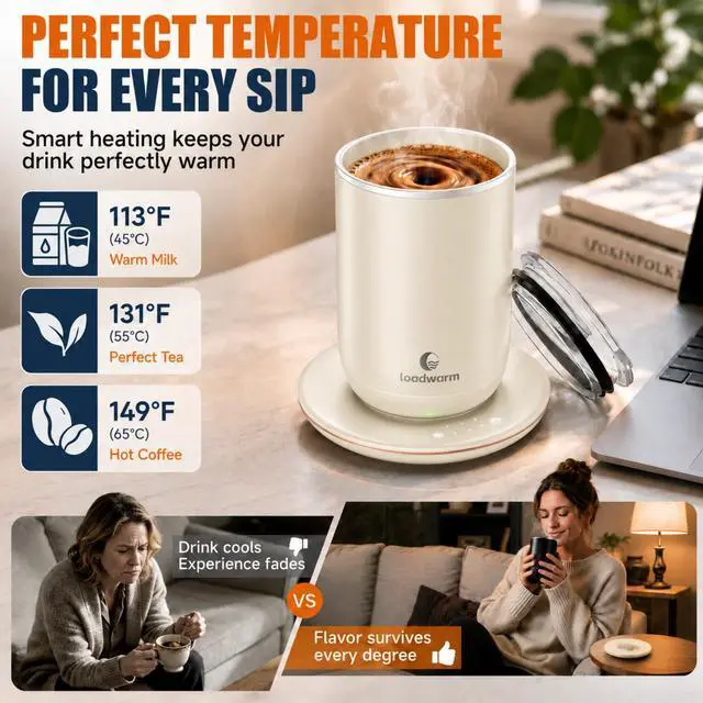 Alt view image 3 of 7 - Self Heated Stirring Coffee Mug, 10oz Auto Mixing Cup with Warmer, White