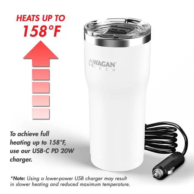 Alt view image 4 of 7 - EL6102 12V Travel Car Heated Mug Portable 16oz Stainless Steel Anti-Spill Lid Slip resistant base Car Coffee Warmer Coffee Cup USBC PD20W 12V DC (White)
