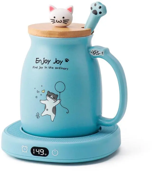 Main image of Coffee Mug Warmer & Cute Cat Mug Set, Candle Mug Warmer for Home & Office, Electric Smart Coffee Warmer for Desk, Beverage Tea Coffee Cup Warmer with 3-Temp Settings, 8H Auto Shut Off, Blue