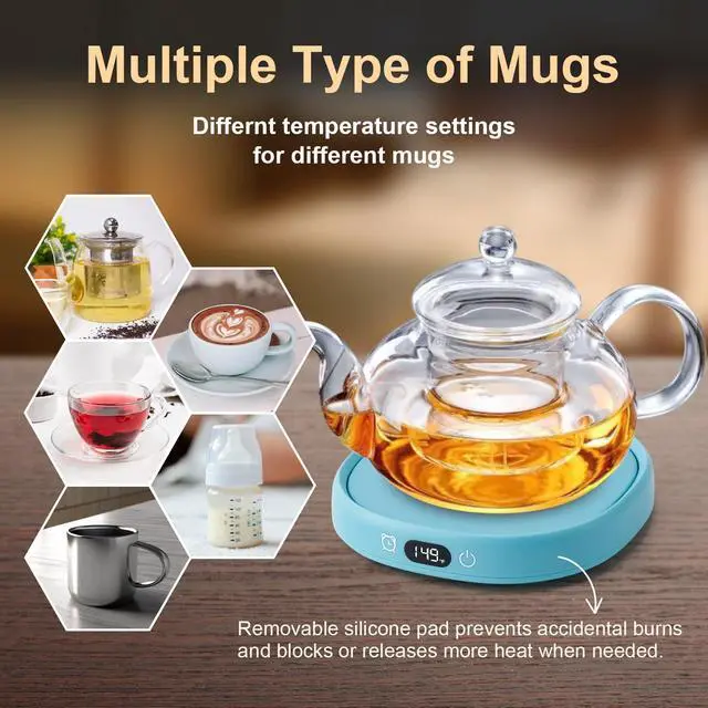 Alt view image 4 of 7 - Coffee Mug Warmer & Cute Cat Mug Set, Candle Mug Warmer for Home & Office, Electric Smart Coffee Warmer for Desk, Beverage Tea Coffee Cup Warmer with 3-Temp Settings, 8H Auto Shut Off, Blue