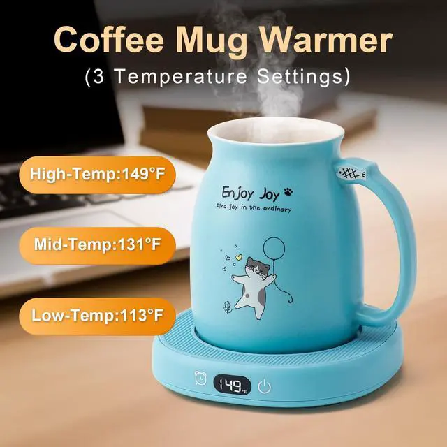 Alt view image 2 of 7 - Coffee Mug Warmer & Cute Cat Mug Set, Candle Mug Warmer for Home & Office, Electric Smart Coffee Warmer for Desk, Beverage Tea Coffee Cup Warmer with 3-Temp Settings, 8H Auto Shut Off, Blue