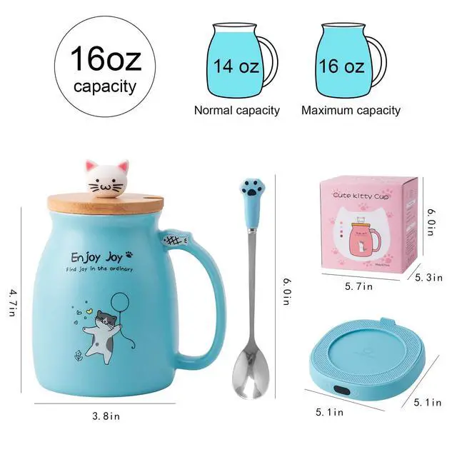 Alt view image 6 of 7 - Coffee Mug Warmer & Cute Cat Mug Set, Candle Mug Warmer for Home & Office, Electric Smart Coffee Warmer for Desk, Beverage Tea Coffee Cup Warmer with 3-Temp Settings, 8H Auto Shut Off, Blue